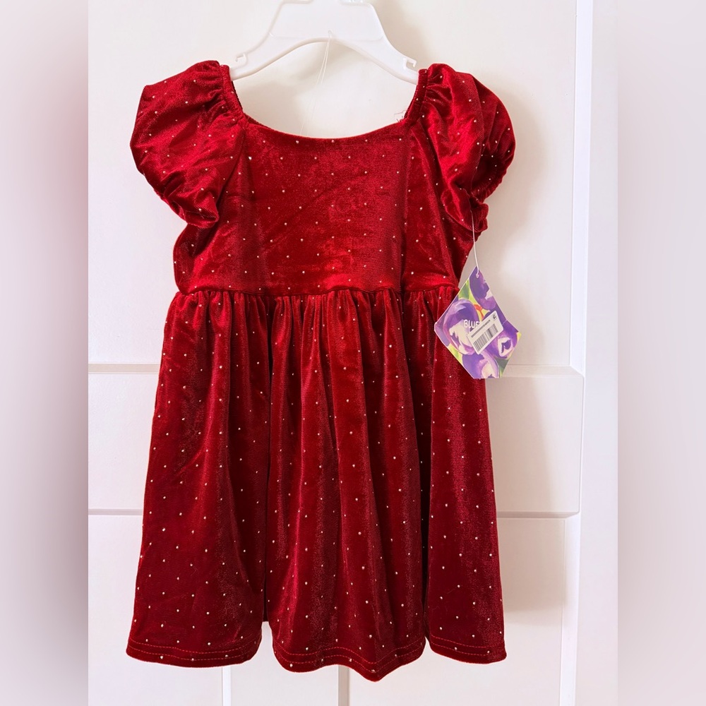 Red Velvet Dress with Puff Sleeves